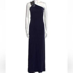 US 2 | Navy one shoulder embellished evening gown